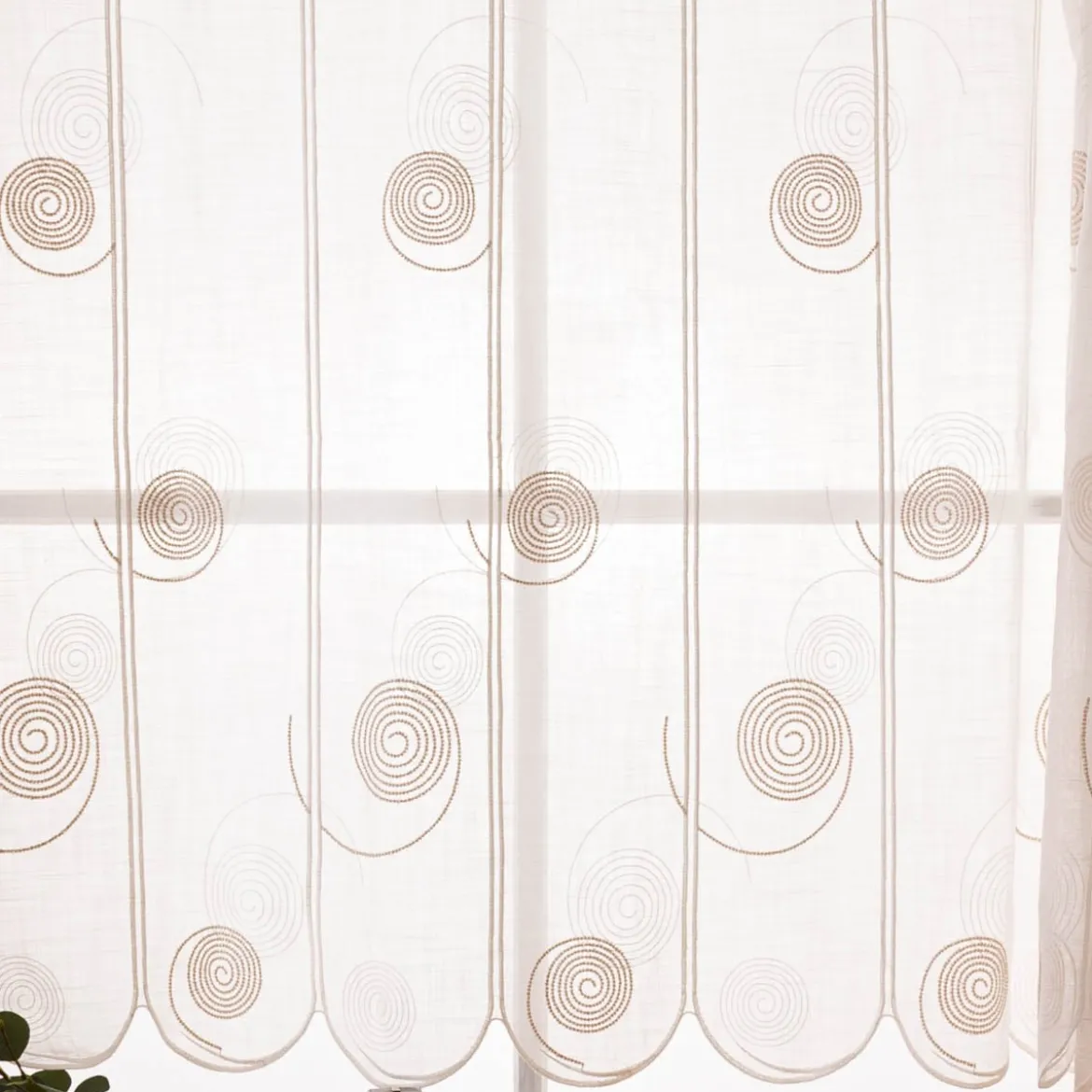 Scheibengardinen Meterware nähfrei Spiralen weiß beige 100cm Höhe