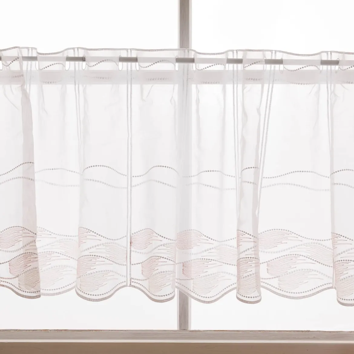 Scheibengardinen Meterware nähfrei Stickerei modern weiß natur rosa 45cm Höhe