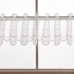 Scheibengardinen Meterware nähfrei Stickerei modern weiß silbergrau 30cm Höhe