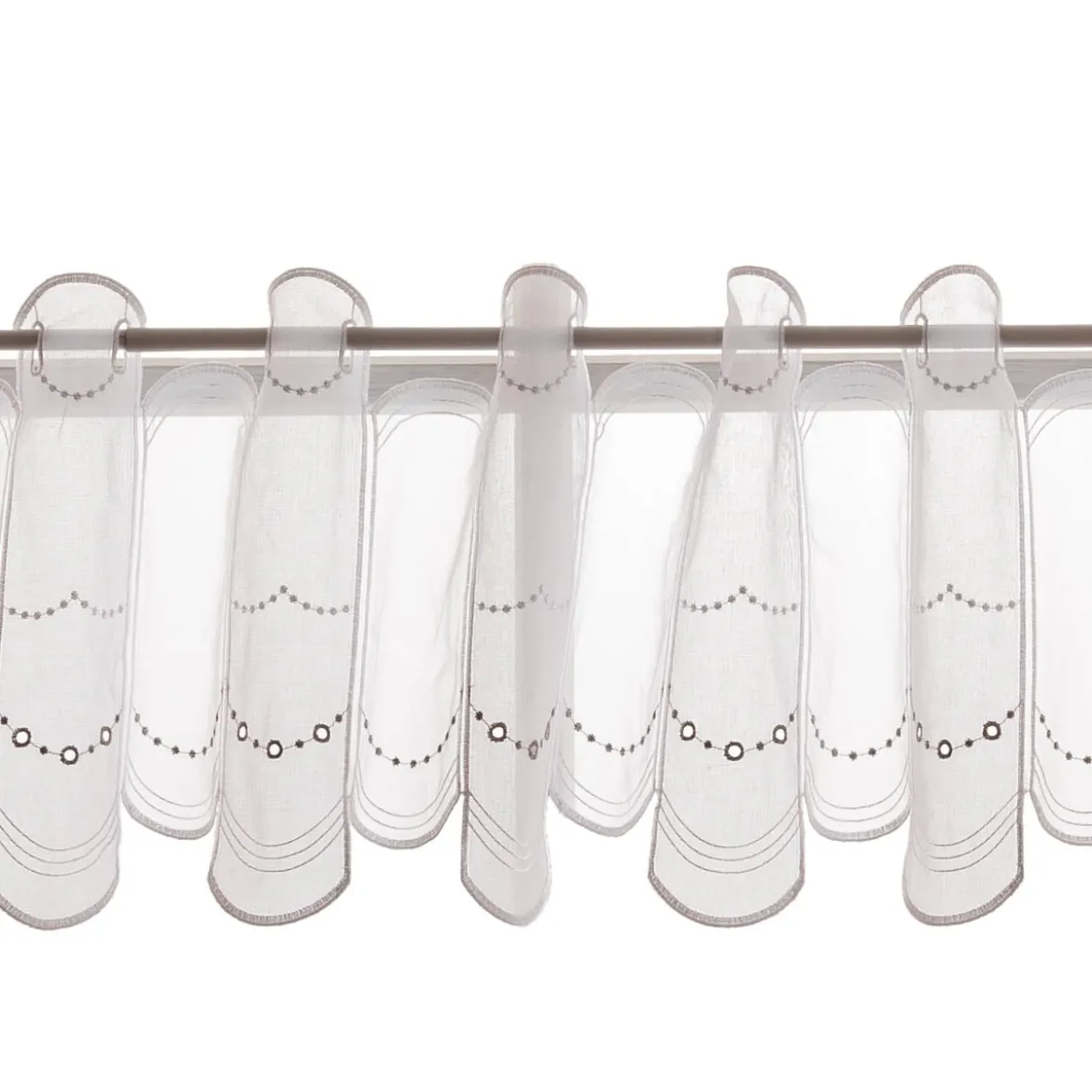 Scheibengardinen Meterware nähfrei Stickerei modern weiß silbergrau 30cm Höhe