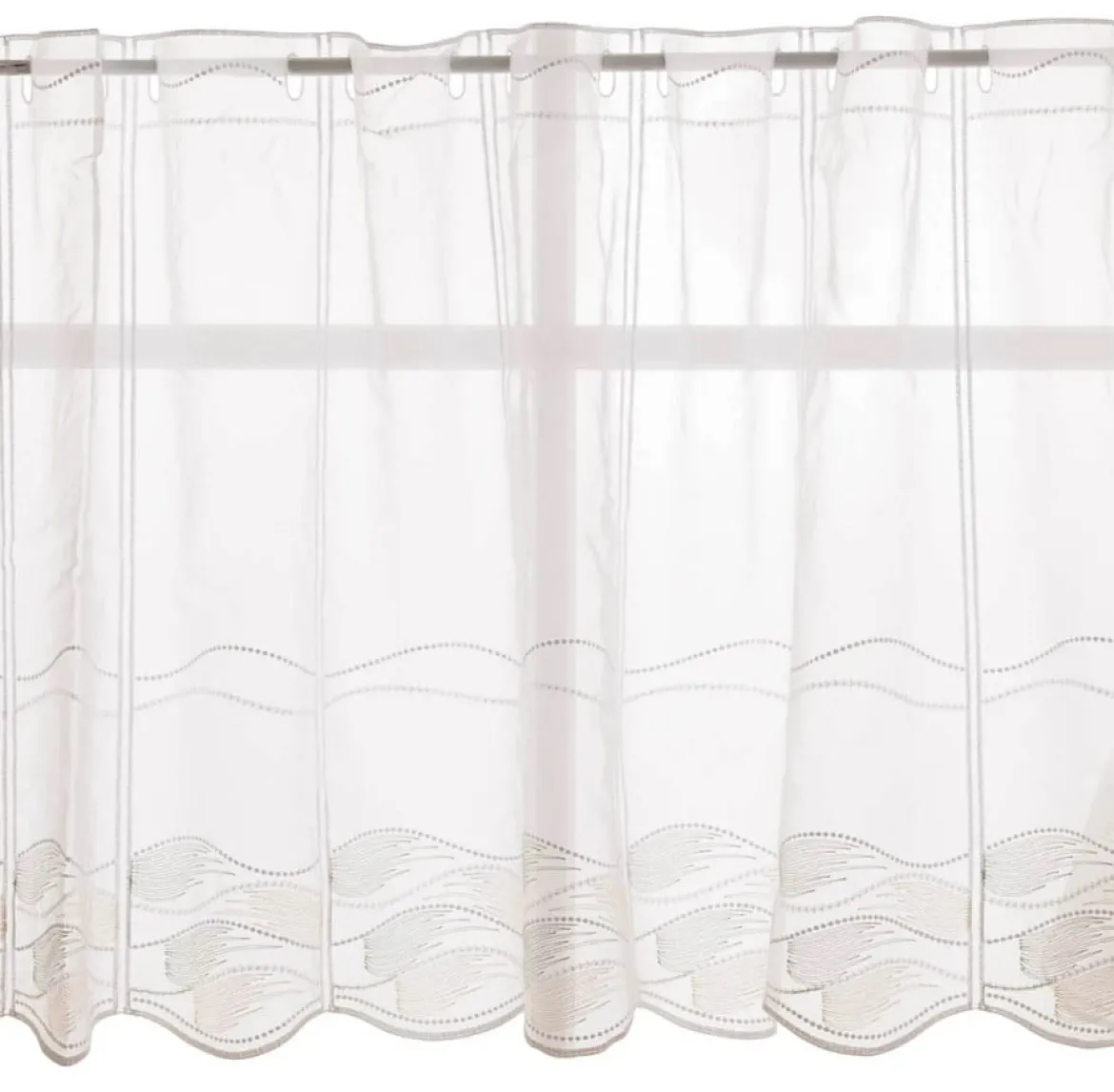 Scheibengardinen Meterware nähfrei Stickerei Kreise modern weiß natur grün 45cm Höhe