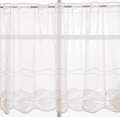 Scheibengardinen Meterware nähfrei Stickerei Kreise modern weiß natur grün 45cm Höhe