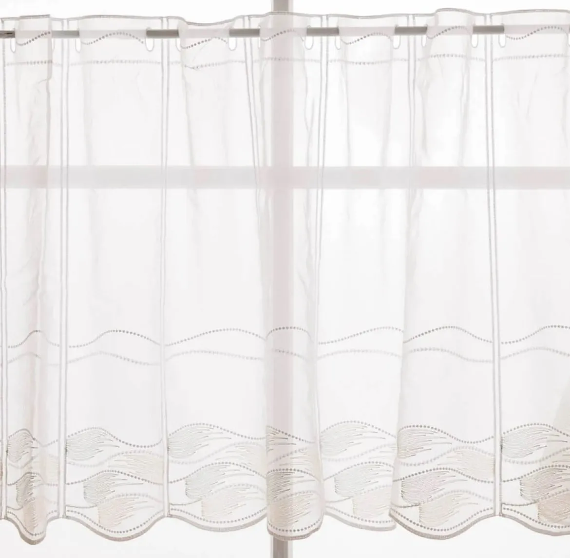 Scheibengardinen Meterware nähfrei Stickerei Kreise modern weiß natur grün 45cm Höhe