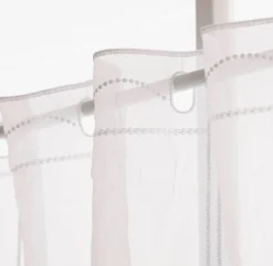 Scheibengardinen Meterware nähfrei Stickerei Kreise modern weiß natur grün 45cm Höhe