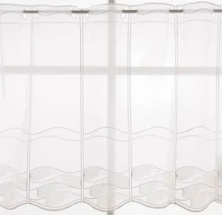 Scheibengardinen Meterware nähfrei Stickerei Kreise modern weiß natur grün 45cm Höhe