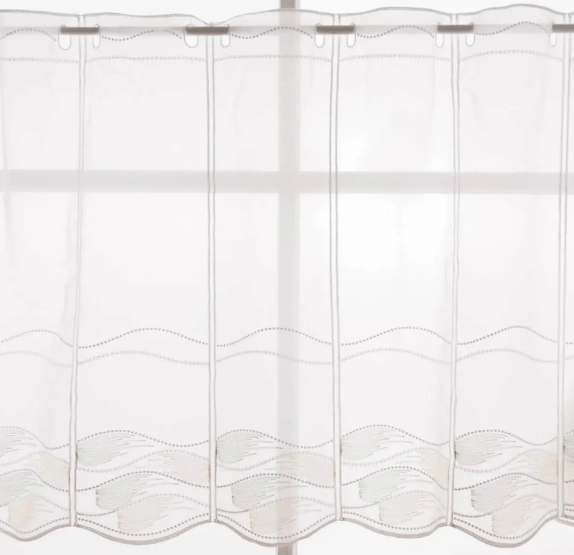 Scheibengardinen Meterware nähfrei Stickerei Kreise modern weiß natur grün 45cm Höhe