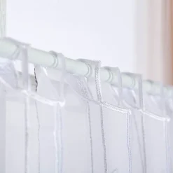Scheibengardinen Meterware Feinbatist nähfrei Stickerei Linien weiß grün grau 45cm Höhe