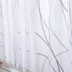 Scheibengardinen Meterware Feinbatist nähfrei Stickerei Linien weiß grün grau 45cm Höhe