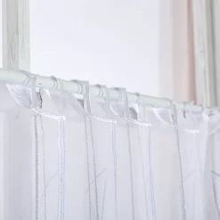 Scheibengardinen Meterware Feinbatist nähfrei Stickerei Linien weiß grün grau 45cm Höhe