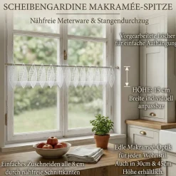 Scheibengardinen Meterware Makrameé-Spitze nähfrei weiß 15cm Höhe