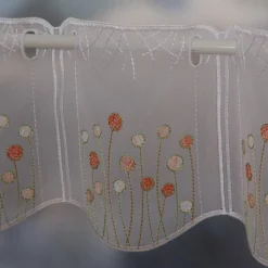 Scheibengardinen Meterware nähfrei Stickerei abstrakte Blumen weiß orange 18cm Höhe