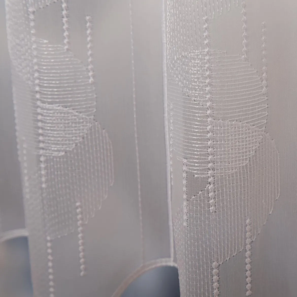 Scheibengardinen Meterware nähfrei Stickerei Kreise Streifen weiß 45cm Höhe
