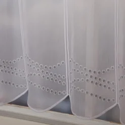 Scheibengardinen Meterware nähfrei Stickerei Pünktchen weiß salbeigrün 50cm Höhe