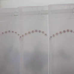 Scheibengardinen Meterware nähfrei Stickerei Pünktchen weiß beige 50cm Höhe