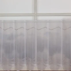 Scheibengardinen Meterware nähfrei Stickerei Pünktchen weiß beige 50cm Höhe