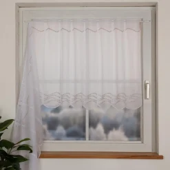 Scheibengardinen Meterware nähfrei Stickerei Pünktchen weiß beige 70cm Höhe