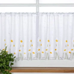 Scheibengardinen Meterware nähfrei Jacquard grob Margerite weiß gelb grün 45cm Höhe