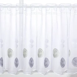 Scheibengardinen Meterware nähfrei Stickerei Kreise weiß grau grün 45cm Höhe