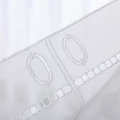 Scheibengardinen Meterware nähfrei Stickerei Kreise weiß grau grün 45cm Höhe