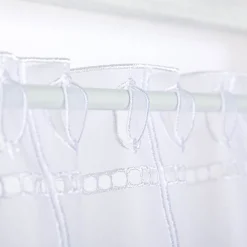 Scheibengardinen Meterware nähfrei Stickerei Kreise weiß grau grün 45cm Höhe