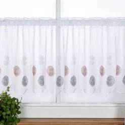 Scheibengardinen Meterware nähfrei Stickerei Kreise weiß grau beige 45cm Höhe