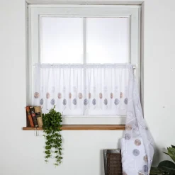 Scheibengardinen Meterware nähfrei Stickerei Kreise weiß grau beige 45cm Höhe