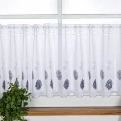Scheibengardinen Meterware nähfrei Stickerei Kreise weiß grau blau 45cm Höhe