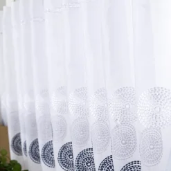 Scheibengardinen Meterware nähfrei Stickerei Kreise weiß grau blau 45cm Höhe