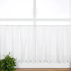 Scheibengardinen Meterware Makrameé-Stickerei Leinenstruktur nähfrei wollweiß 45cm Höhe