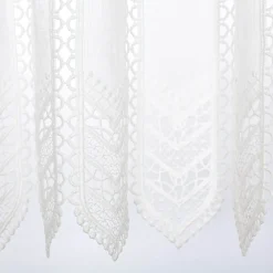 Scheibengardinen Meterware Makrameé-Stickerei Leinenstruktur nähfrei wollweiß 45cm Höhe