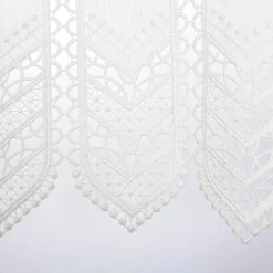 Scheibengardinen Meterware Makrameé-Stickerei Leinenstruktur nähfrei wollweiß 90cm Höhe