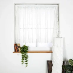 Scheibengardinen Meterware Makrameé-Stickerei Leinenstruktur nähfrei wollweiß 90cm Höhe