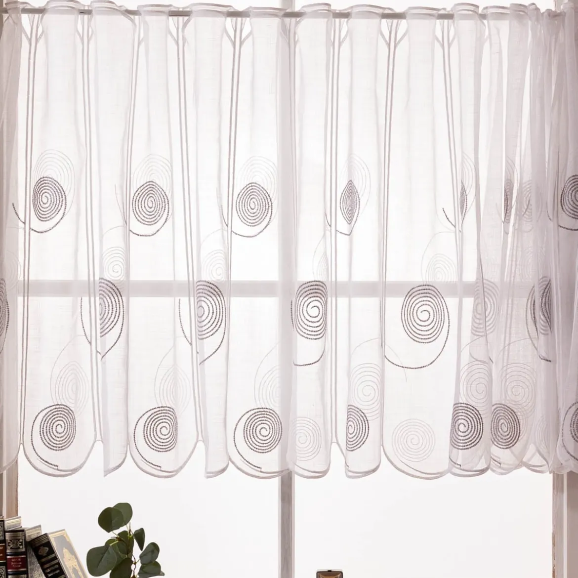 Scheibengardinen Meterware nähfrei Spiralen weiß grau 75cm Höhe