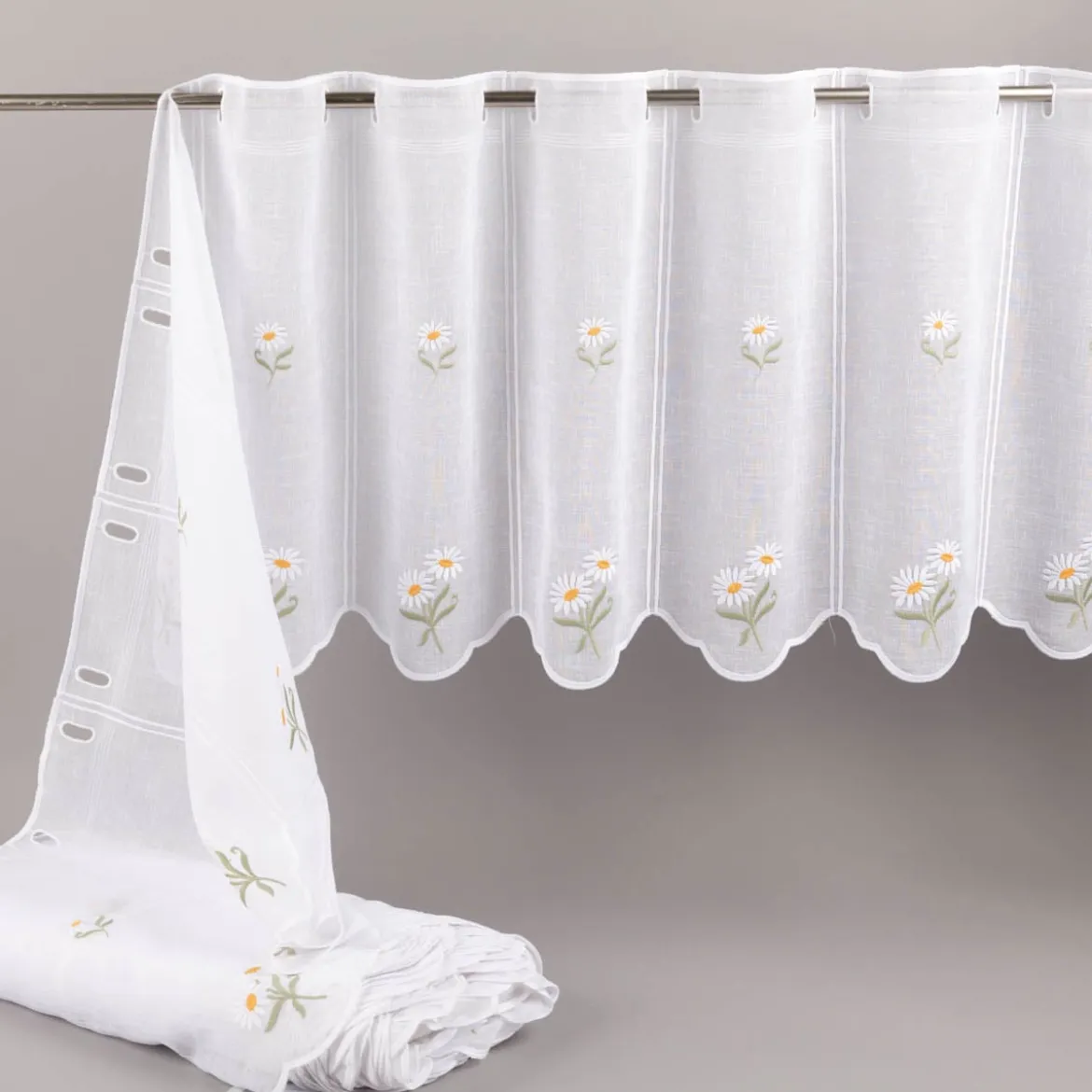 Scheibengardinen Meterware nähfrei Stickerei Blumen weiß 45cm Höhe