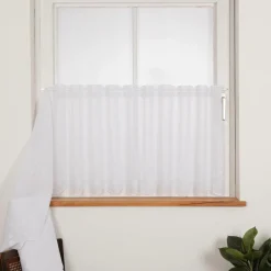 Scheibengardinen Meterware Stickerei Leinenoptik Kreise wollweiß 60cm hoch