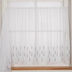 Scheibengardinen Meterware Effektvoile Stickerei Raute weiß grau 60cm hoch