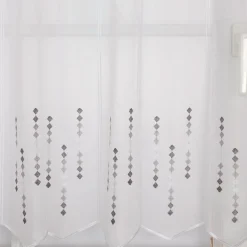 Scheibengardinen Meterware Effektvoile Stickerei Raute weiß grau 60cm hoch