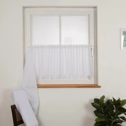 Scheibengardinen Meterware Batist Stickerei uni wollweiß 90cm hoch