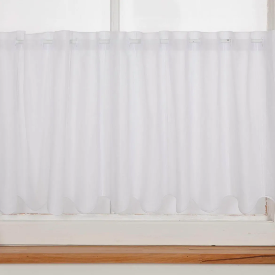 Scheibengardinen Meterware Batist Stickerei uni wollweiß 120cm hoch