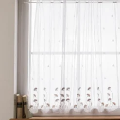Scheibengardinen Meterware nähfrei Stickerei Fransen Blumen weiß grau beige 100cm Höhe