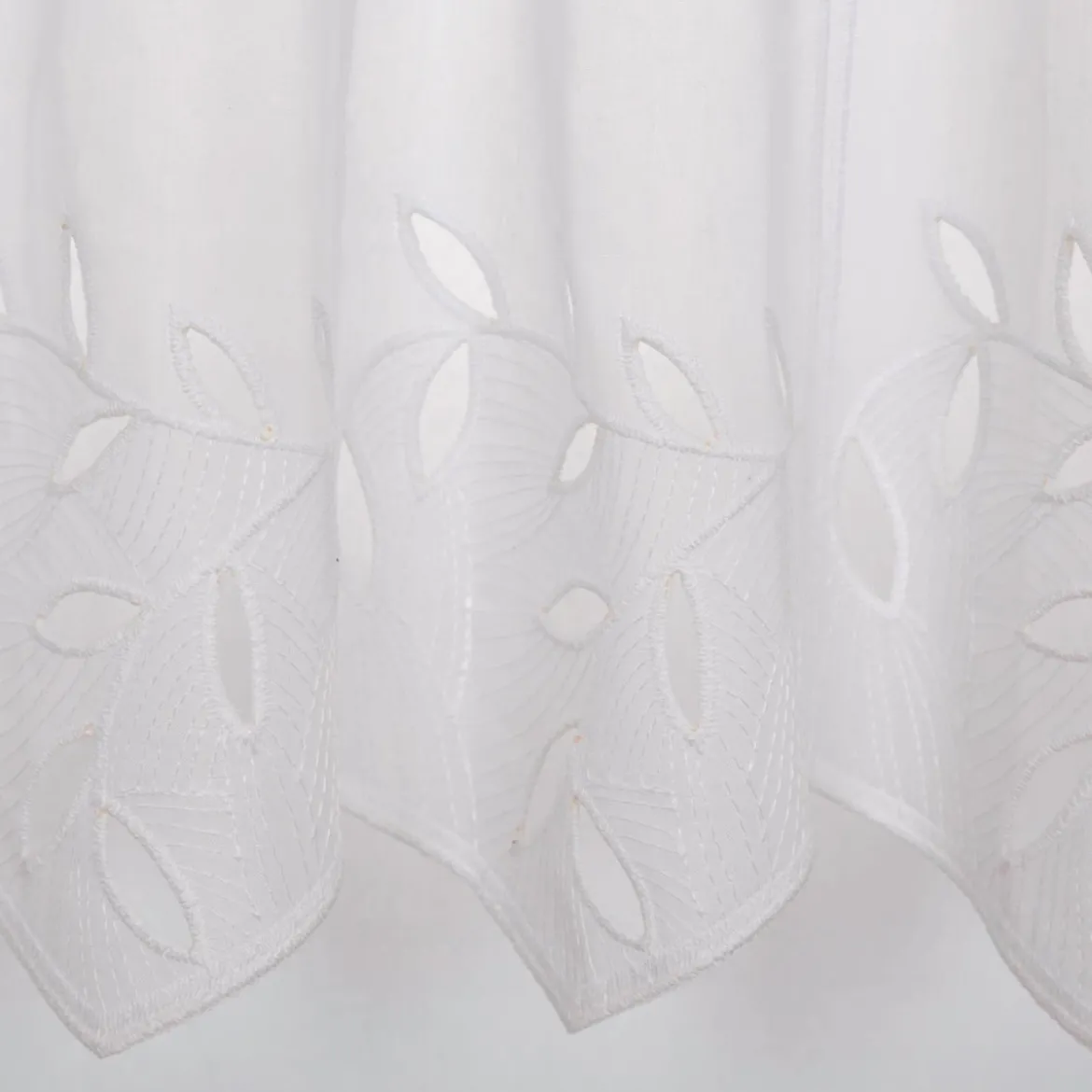 Scheibengardine Stickerei Batist-Voile Blätter weiß 50cm Höhe