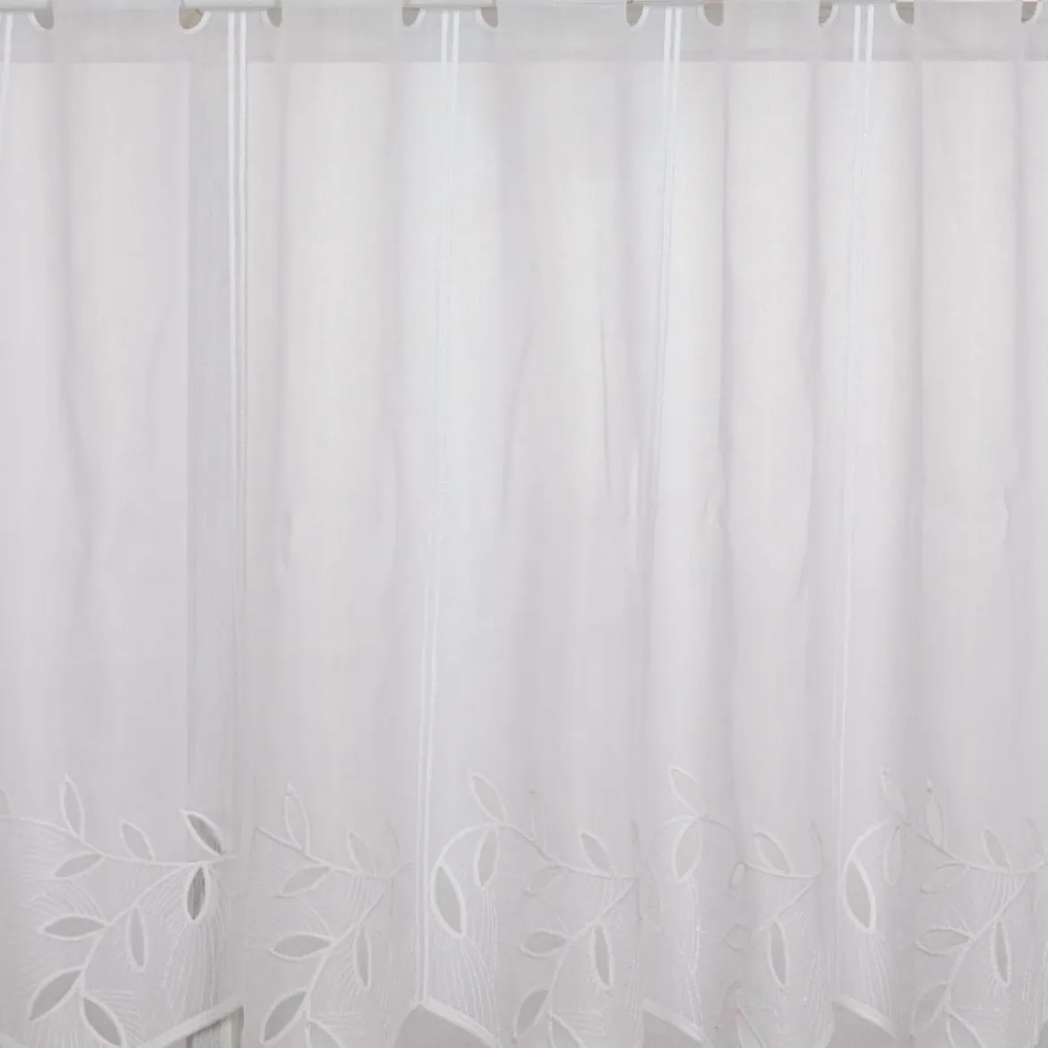 Scheibengardine Stickerei Batist-Voile Blätter weiß 50cm Höhe