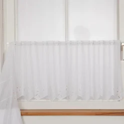 Scheibengardine Stickerei Batist-Voile Blätter weiß 50cm Höhe