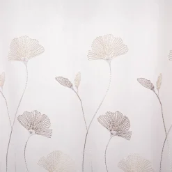 Scheibengardine Stickerei Gingko Blätter weiß taupe 50x145cm (HxB)
