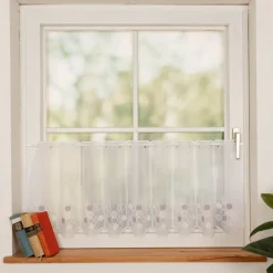 Scheibengardine Stickerei Kreise weiß grau beige nähfrei kürzbar 45x145cm (BxH)