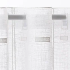 Scheibengardine Stickerei Leinenoptik nähfrei Rechtecke wollweiß 60cm Höhe
