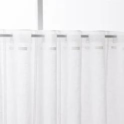 Scheibengardine Stickerei Leinenoptik nähfrei Rechtecke wollweiß 60cm Höhe
