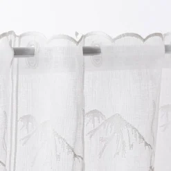 Scheibengardine Stickerei Leinenoptik nähfrei Winterhaus wollweiß 30cm Höhe