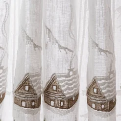 Scheibengardine Stickerei Leinenoptik nähfrei Winterhaus wollweiß 30cm Höhe