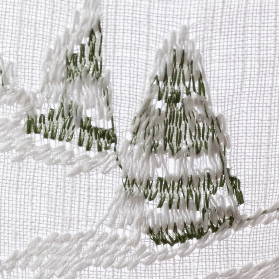 Scheibengardine Stickerei Leinenoptik nähfrei Winterhaus wollweiß 30cm Höhe